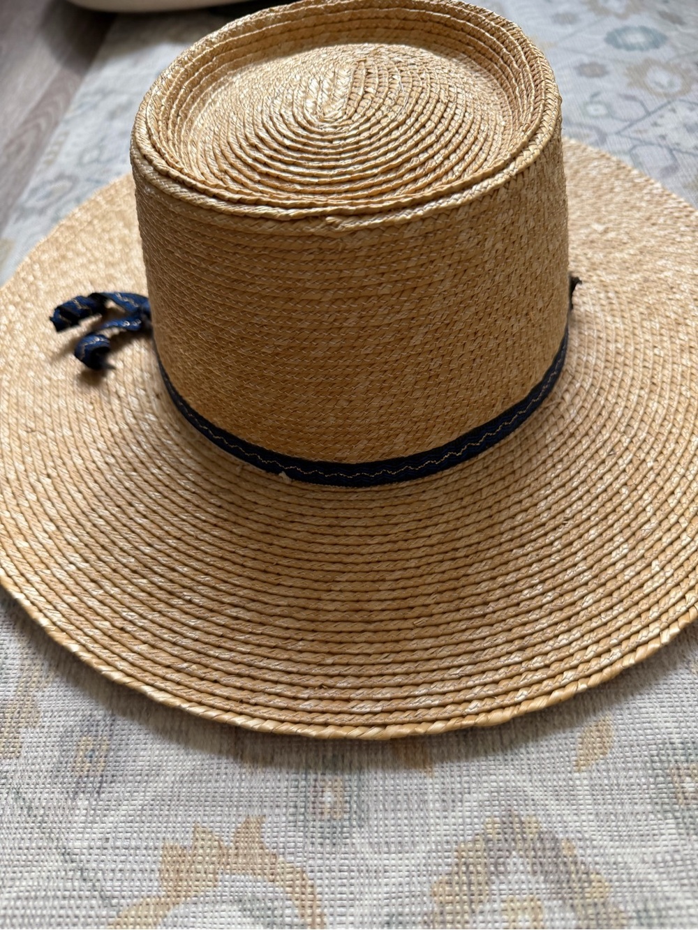 Campesina Chilean Straw Hat Stiff Wide Brim Navy Band Size 55 - Picture 2 of 4